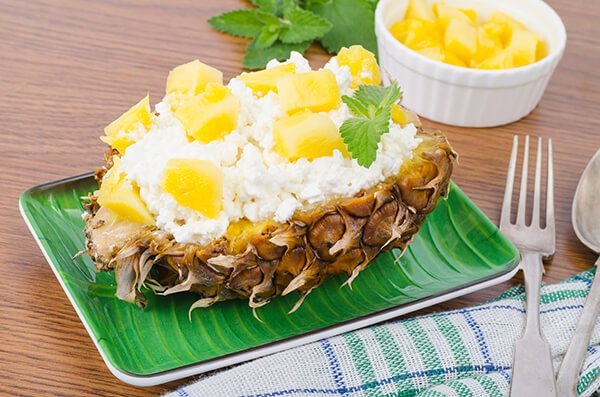 Healthy Snack on Cottage Cheese with Pineapple